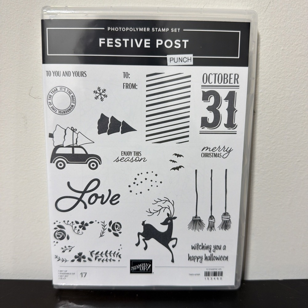 Stampin' Up Festive Post Set Halloween Christmas Tree Love Broom Reindeer Season